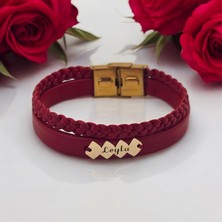 Archin Derili Yaşam Döngüsü Motifli 14 Ayar Altın Plakalı Kadınlara Isim Bilekliği-373İsim-KIRMIZI