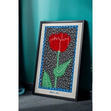 Artiera Soyut Lale Çiçeği Japon Sanat Tablosu - Doğal Ahşap Çerçeveli