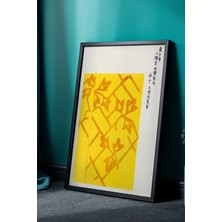 Artiera Doğal Ahşap Çerçeveli Japandi Sarı Yaprak Desenli Tablo