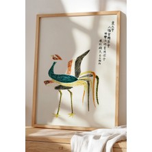 Artiera Japandi Serisi Doğal Ahşap Çerçeveli Tablo – Zarif Kuş ve Doğa Dokunuşu