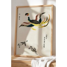 Artiera Doğal Ahşap Çerçeveli Japandi Kuş Figürlü Sanatsal Tablo