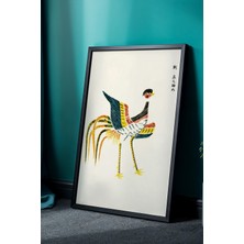 Artiera Doğal Ahşap Çerçeveli Japandi Vintage Kuş Figürlü Tablo