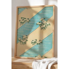 Artiera Doğal Ahşap Çerçeveli Japandi Tablo - Zen Bahçesi ve Çiçekler