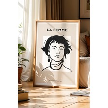 Artiera Genç Kadın Çizimi Doğal Ahşap Çerçeveli Duvar Tablosu