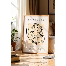 Artiera Printemps Jardin Serisi Sakız Enginarı Bej Minimalist Doğal Ahşap Çerçeveli Duvar Tablosu