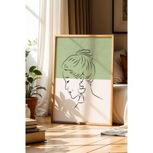 Artiera Minimalist Yeşil Renkli Kadın Portesi Doğal Ahşap Çerçeveli Duvar Tablosu