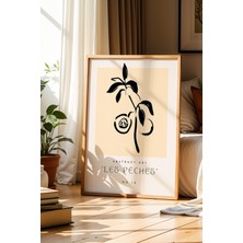 Artiera Soyut Botanik Çizim Bej Mutfak Doğal Ahşap Çerçeveli Duvar Tablosu