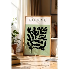 Artiera Bohem Tarzı Botanik Dokunuşlu Yeşil Renkli Minimalist Doğal Ahşap Çerçeveli Duvar Tablosu