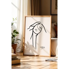 Artiera La Femme Kadın Figür Çizimi Siyah Beyaz Doğal Ahşap Çerçeveli Duvar Tablosu