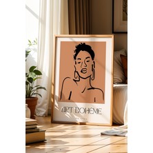 Artiera Art Bohem Kadın Figürü Terra Cotta Doğal Ahşap Çerçeveli Duvar Tablosu