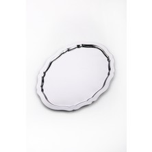 6 Adet Paslanmaz Çelik Oval Dalgalı Sade Kahve ve Sunum Tepsisi 20 cm x 25 cm