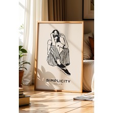 Artiera Simplicity Koleksiyonu Genç Kadın Çizimi Doğal Ahşap Çerçeveli Duvar Tablosu