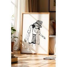 Artiera Minimalist Şık Kadın Figürü Doğal Ahşap Çerçeveli Duvar Tablosu