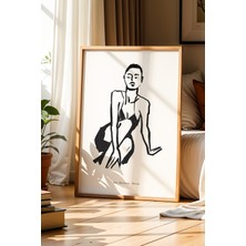 Artiera Bohem Dokunuş Minimalist Kadın Figürü Doğal Ahşap Çerçeveli Duvar Tablosu