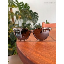 Cat Eye Leopar Çerçeve Kahverengi Cam Çekik UV400 Kadın Güneş Gözlüğü