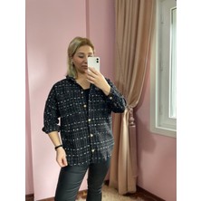 Gokilibutik Siyah Tüvid Kumaş Standart Beden Oversize Kadın Gömlek