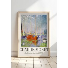 Artiera Claude Monet Argenteuil’de Kırmızı Tekneler Vintage Doğal Ahşap Çerçeveli Duvar Tablosu