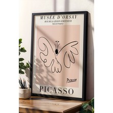 Artiera Picasso Kelebek Minimalist Çizim Doğal Ahşap Çerçeveli Duvar Tablosu