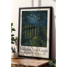 Artiera Vincent Van Gogh Rhone Üzerinde Yıldızlı Gece Vintage Doğal Ahşap Çerçeveli Duvar Tablosu