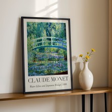 Artiera Claude Monet Su Nilüferleri ve Japon Köprüsü Vintage Ahşap Duvar Tablosu