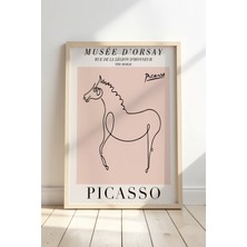 Artiera Picasso At Minimalist Çizim Doğal Ahşap Çerçeveli Duvar Tablosu