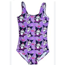 Petityu Kuromi Yıldızlı Kirazlı Mor Kız Çocuk Mayo