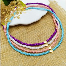 Karışık Renk  Kalpli Kum Boncuk 4 Adet Kadın Kolye