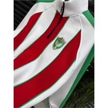 Bergibo Oversıze 3 İplik Şardonlu Sweat Amed Spor Erkek Kalın Çizgili Kırmızı Beyaz Ürün