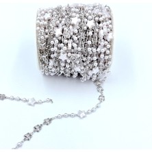 Yiğit Aksesuar 50CM Çelik Kararmaz Gümüş Inci Yıldızlı Zincir Bileklik Kolye Zinciri Takı Yapım Malzemeleri Zincir