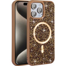 Iphone 15 Pro Max Uyumlu Kılıf Magsafe Destekli Işıltılı Simli Parlak Dökülmez Taşlı Lüks Kapak