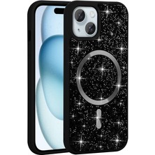 Iphone 15 Plus Uyumlu Kılıf Magsafe Destekli Işıltılı Simli Parlak Dökülmez Taşlı Lüks Kapak