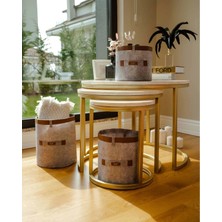 Deri Şeritli Yuvarlak Çok Amaçlı Düzenleyici Organizer Kutu Keçe Sepet (Mega) 03877