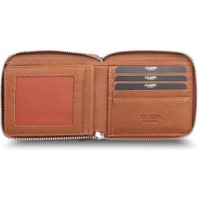 Derije  Deri Retro Fermuarlı Taba Erkek Cüzdanı (T54)