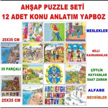 Ahşap Puzzle Seti 12 Li Eğitici Anaokulu Okul Öncesi Konulu Eğitici Yapboz(mevsimler meslekler hayvanlar alfabe sayı vs)