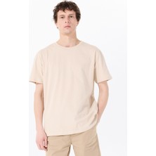 Mustang Bisiklet Yaka Baskılı Bej Erkek T-Shirt M5SM-TST1297