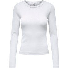 Only O Yaka Düz Beyaz Kadın T-Shirt Onlval L/s O-Neck Top cc Jrs
