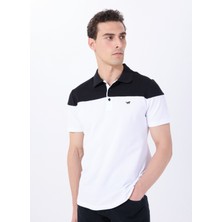 Mustang Blok Desenli Siyah - Beyaz Erkek Polo T-Shirt M5SM-TST1333