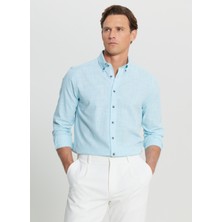 Altınyıldız Classics Slim Fit Düğmeli Yaka Turkuaz Erkek Gömlek ACE020252168_TRK