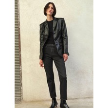 Denim Trip ISSA Slim Fit Yüksek Bel Kaplamalı Siyah Kadın Jean Pantolon