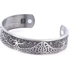 Fuhao Shop C Siyah Tabanca Kaplama 3 Renkli Hayat Ağacı Bilezikler Norse Viking Wicca Cuff Celtics Düğüm Manyetik Bilezik Bilezik Kadınlar Erkekler Takı Hediye (Yurt Dışından)