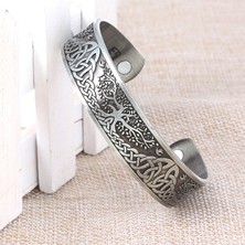 Fuhao Shop C Siyah Tabanca Kaplama 3 Renkli Hayat Ağacı Bilezikler Norse Viking Wicca Cuff Celtics Düğüm Manyetik Bilezik Bilezik Kadınlar Erkekler Takı Hediye (Yurt Dışından)