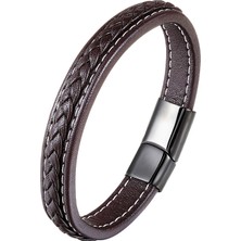 Fuhao Shop C 23CM Tarzı Bxg-84 Ccd Moda Siyah Paslanmaz Çelik Zincir Gerçek Deri Bilezik Erkekler Vintage Erkek Örgü Punk Bilezik Takı Kadınlar Hediye Için (Yurt Dışından)