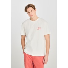 %100 Pamuk Relaxed Fit Geniş Kesim Bisiklet Yaka Ekru Tişört