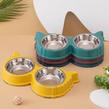 Glipet Sheep Çelik Taslı Ikili Mama ve Su Kabı 40X20X5 cm Sarı