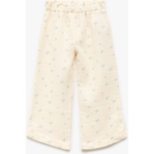 Pamuklu Beli Lastikli Çiçekli Müslin Geniş Paça Pantolon