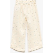 Pamuklu Beli Lastikli Çiçekli Müslin Geniş Paça Pantolon
