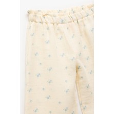 Pamuklu Beli Lastikli Çiçekli Müslin Geniş Paça Pantolon