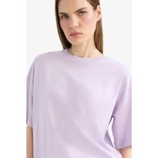 DeFacto Oversize Geniş Kalıp Bisiklet Yaka Basic Düz Penye Kısa Kollu Tişört C0099AX25SP