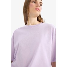 DeFacto Oversize Geniş Kalıp Bisiklet Yaka Basic Düz Penye Kısa Kollu Tişört C0099AX25SP