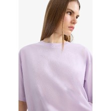 DeFacto Oversize Geniş Kalıp Bisiklet Yaka Basic Düz Penye Kısa Kollu Tişört C0099AX25SP